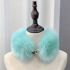 Women's Faux Fox Fur Scarf Thick Warm Collar with Pair Buckle Neck Scarf