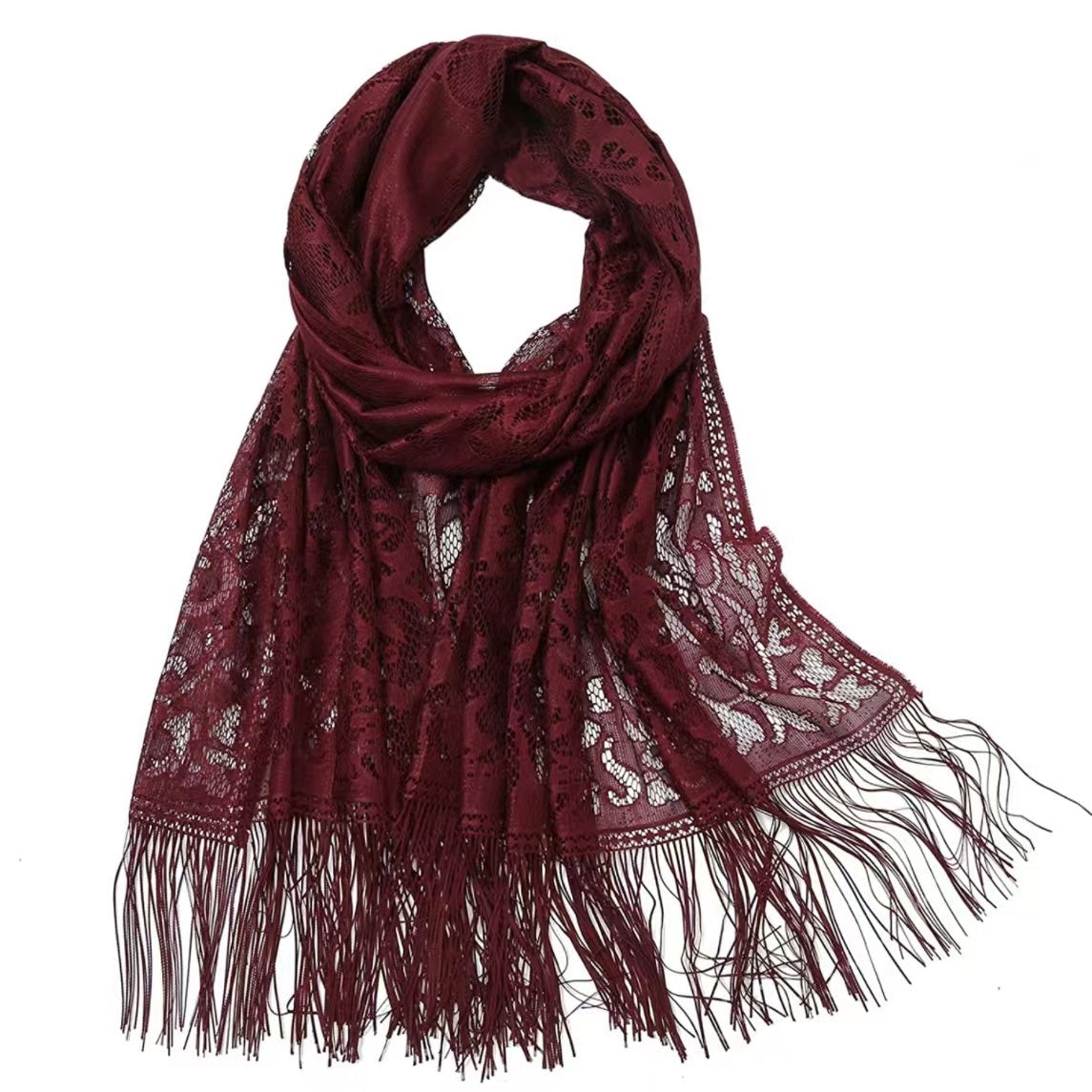 Floral Lace Scarf for Wedding Party Lightweight Shawl Wrap with Fringe