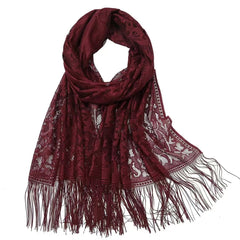 Floral Lace Scarf for Wedding Party Lightweight Shawl Wrap with Fringe