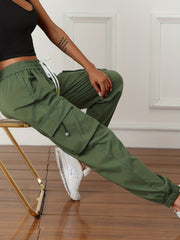 Y2K Solid Drawstring Cargo Pants Casual Side Pockets Baggy Cargo Pants