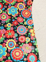 Floral Print Bell Sleeve Plus Size Dress