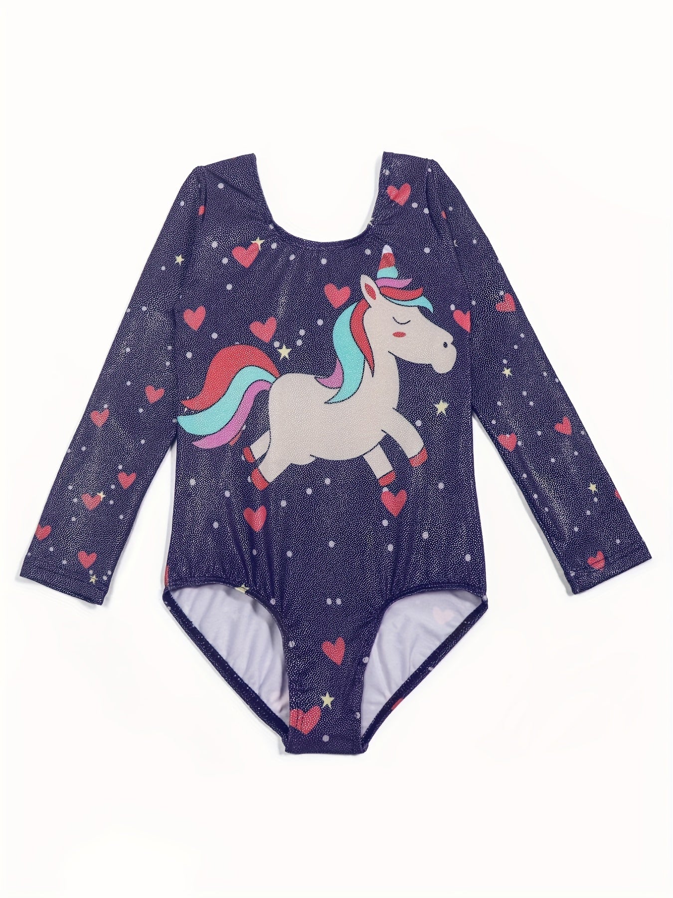 Girls Pony Graphic Print Long Sleeve Gymnastics Leotard