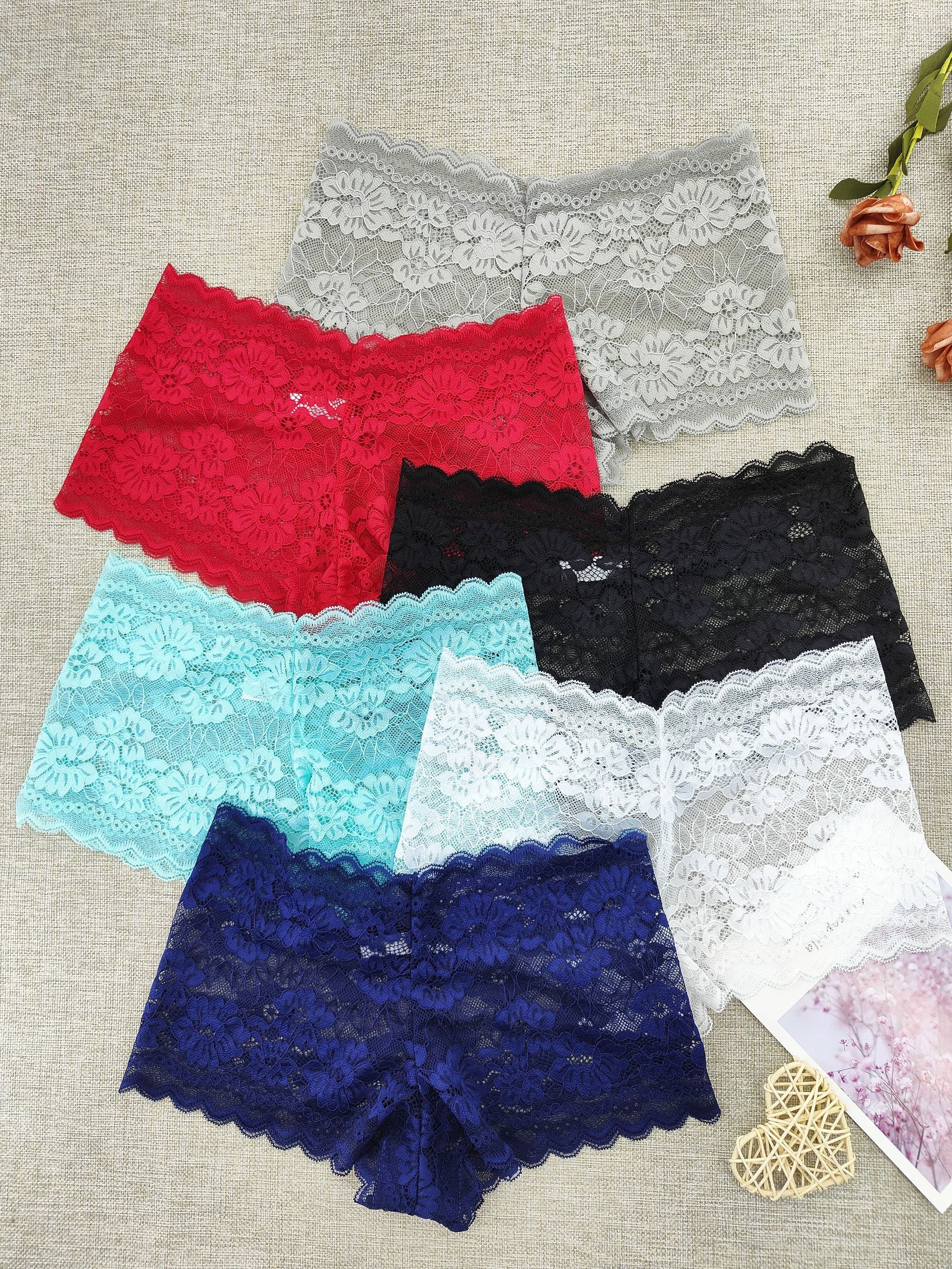 6pcs Lace Boyshort Panties Soft & Comfortable Women's Lingerie