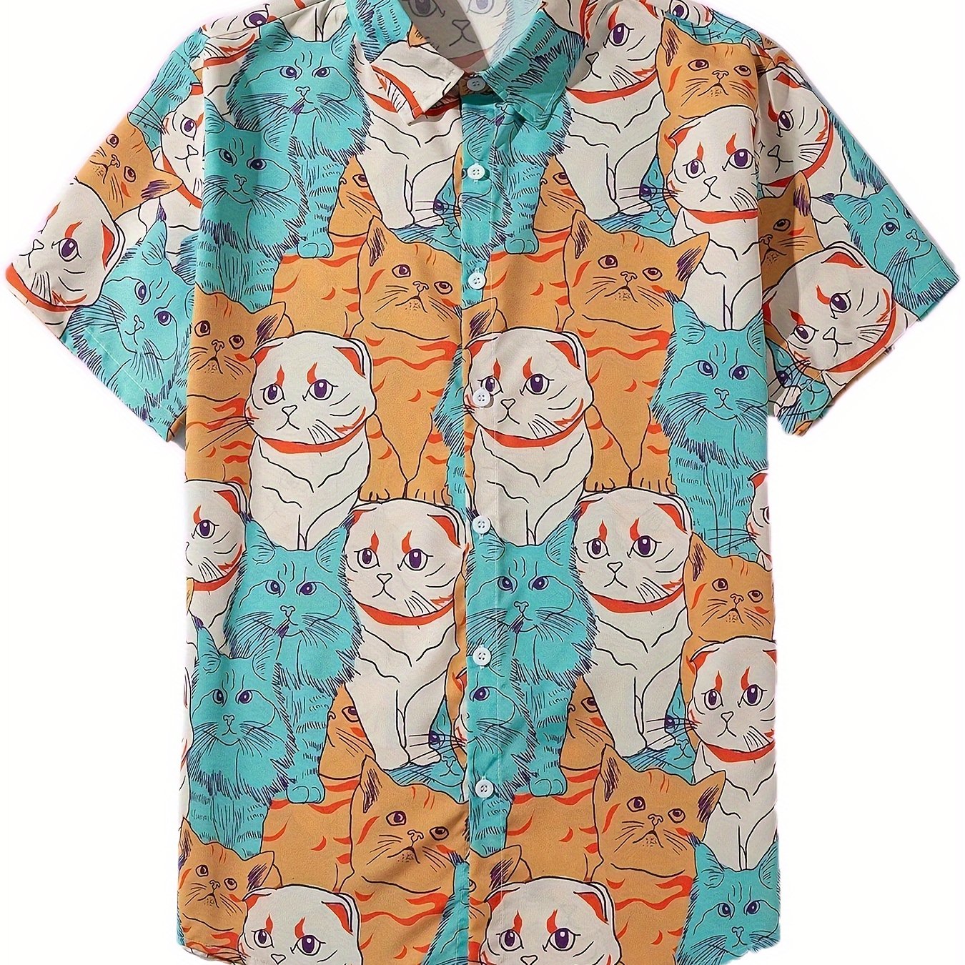 Men's Cat Print Button Up Shirt