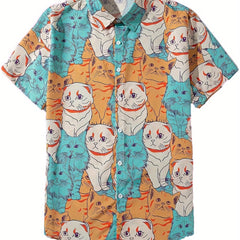 Men's Cat Print Button Up Shirt