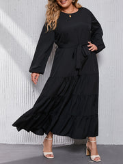 Abaya Dress Women's Plus Solid Lantern Sleeve Round Neck Smock Maxi