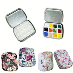 Portable 12 Grid Watercolor Box Empty Paint Palette Travel Sketch Box