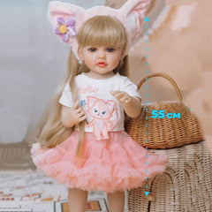 BZDOLL 55 Full Body Vinyl Reborn Doll Blonde Girl Princess Pink Tutu