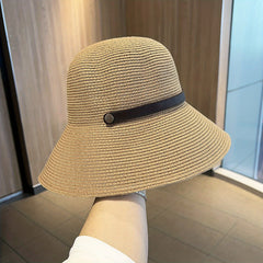 Foldable Straw Sun Hat Wide Brim UV Protection Bucket Hat for Women
