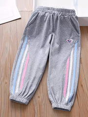 Girls' Heart Embroidery Jogger Pants with Pockets
