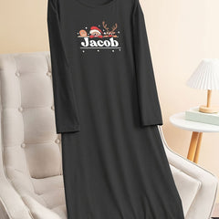 Christmas Lounge Dress Women's Long Sleeve Tee Home Wear Dress