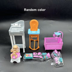 Doll Toy Set with Wash Basin, Toilet, Bed, Chair & Accessories