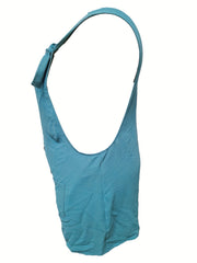 Casual Romper Plain Button Up Tie Shoulder Slight Stretch Romper