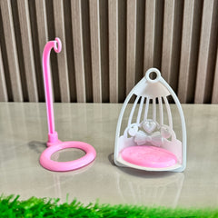 Dollhouse Swing Basket Toy No Electricity Needed Floral Pink Red