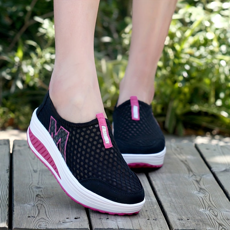 Women's M Pattern Slip-on Mesh Wedge Sneakers Lightweight Sporty Walking Shoes