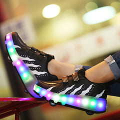 Boy's LED Light Up Roller Shoes With Hook And Loop Fastener