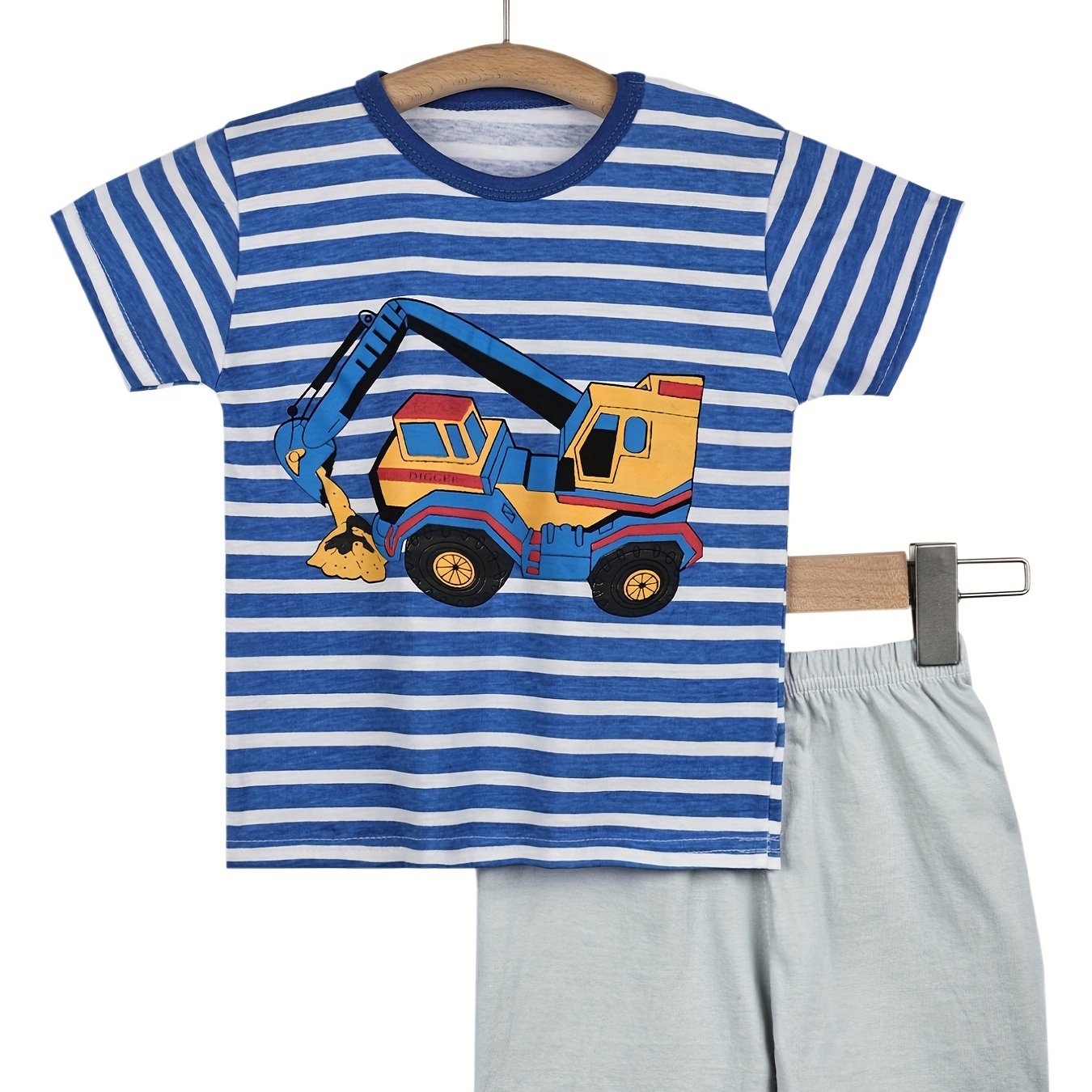 Boys Excavator Print T Shirt & Shorts Set
