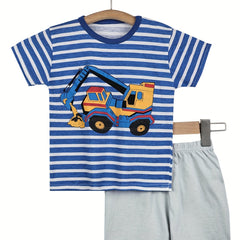 Boys Excavator Print T Shirt & Shorts Set