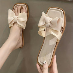 Bowknot Flat Slides Open Toe Slip On Sandals