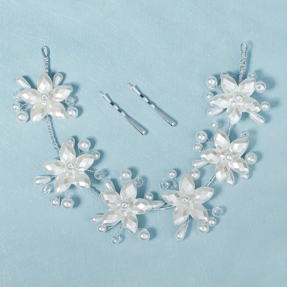 Bridal Headpiece Faux Pearl Flower Hair Accessories