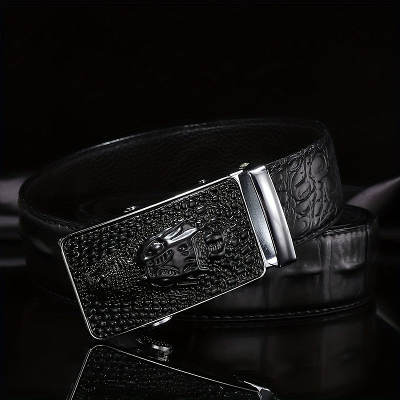 Crocodile Pattern Leather Belt Men's Cowhide Automatic Buckle