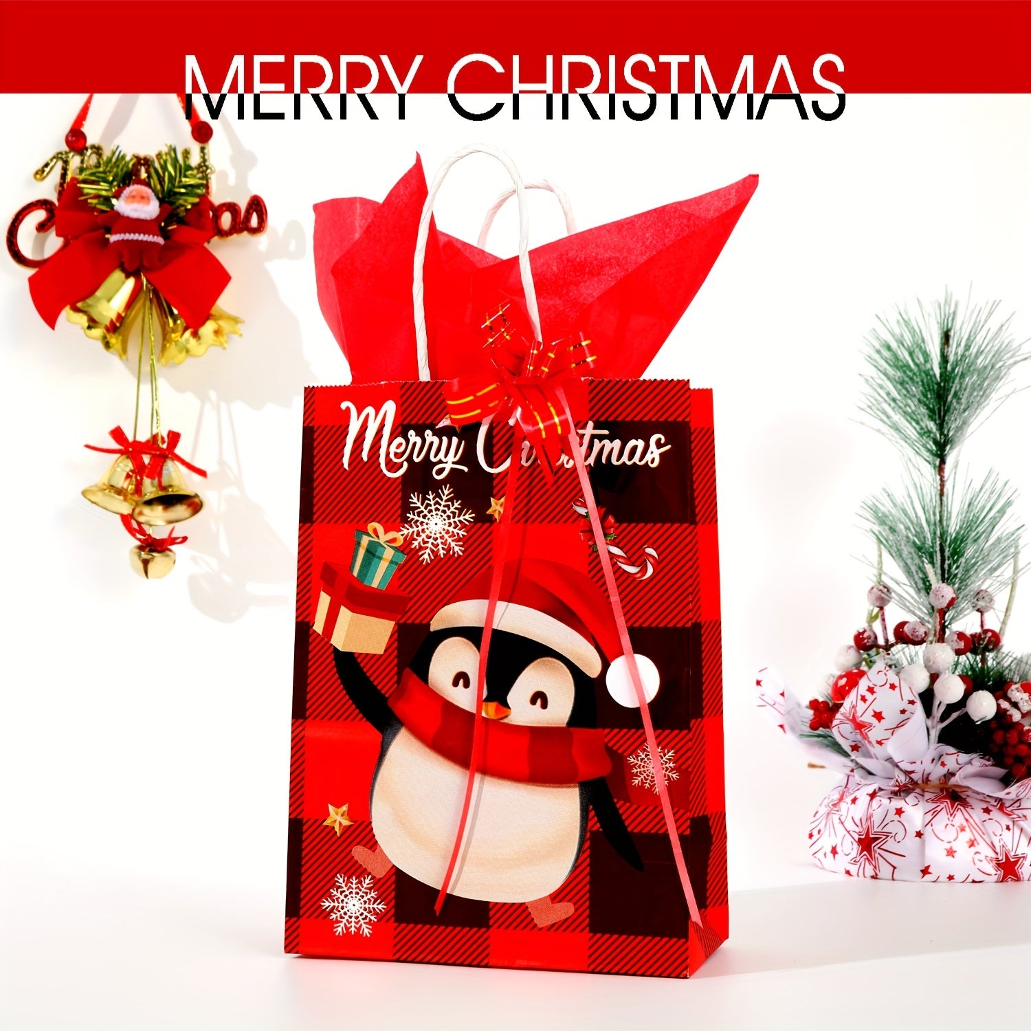 6pc Christmas Gift Bag Set with 12pcs Large Wrapping Papers in Red & Green