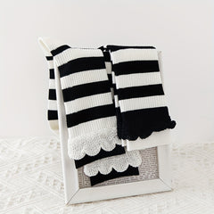 Striped Ruffle Socks 2 Pairs Comfy Mid Tube Socks Women's Stockings