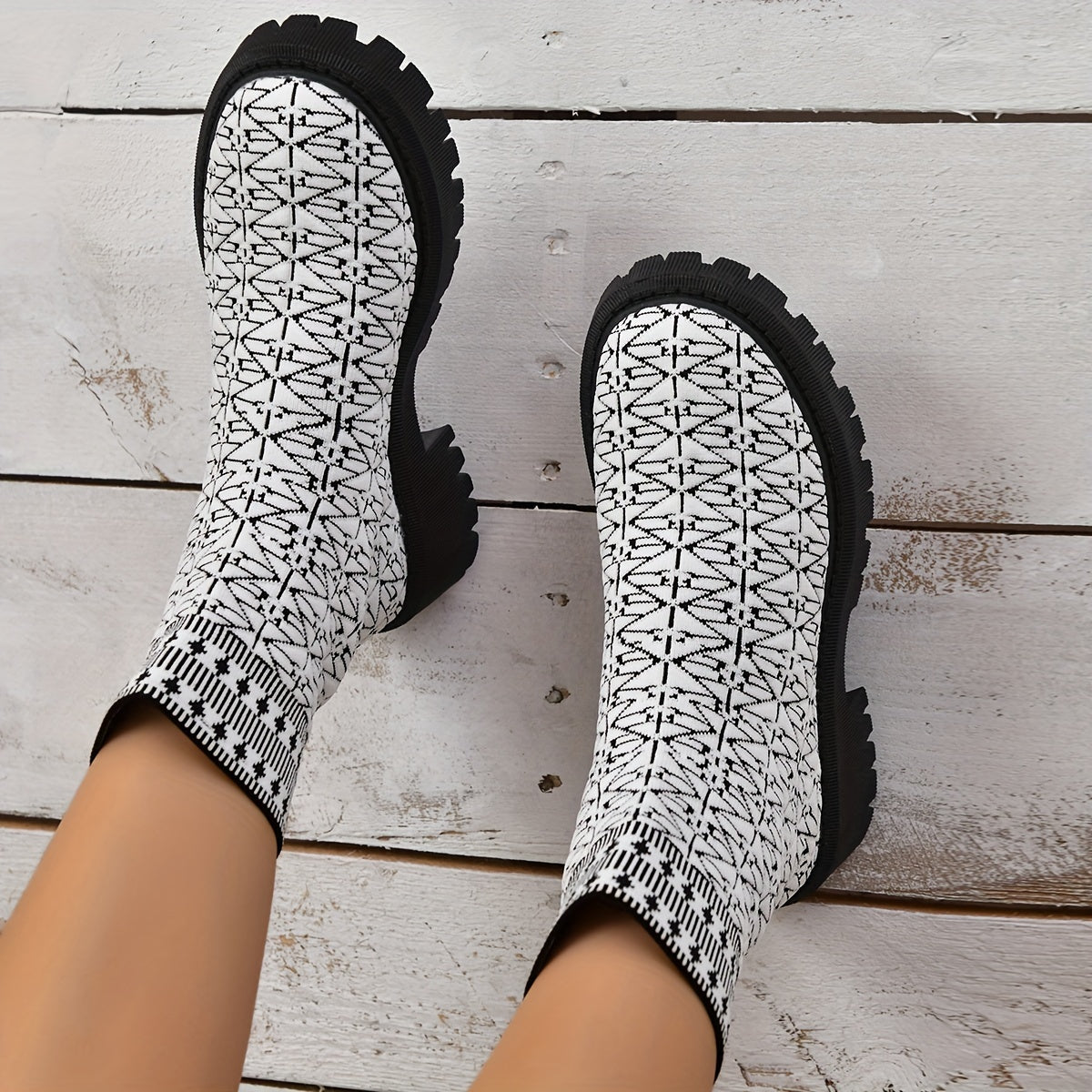 High Chunky Heeled Running Shoes Anti-slip Knit Leisure Sports