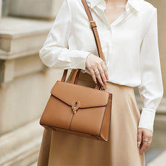 Brown Leather Satchel Handbag with Adjustable Strap
