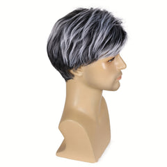 Men's Gray Short Layered Synthetic Hair Wig