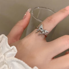Adjustable Silvery Butterfly Zircon Ring - Sweet Index Finger Ring