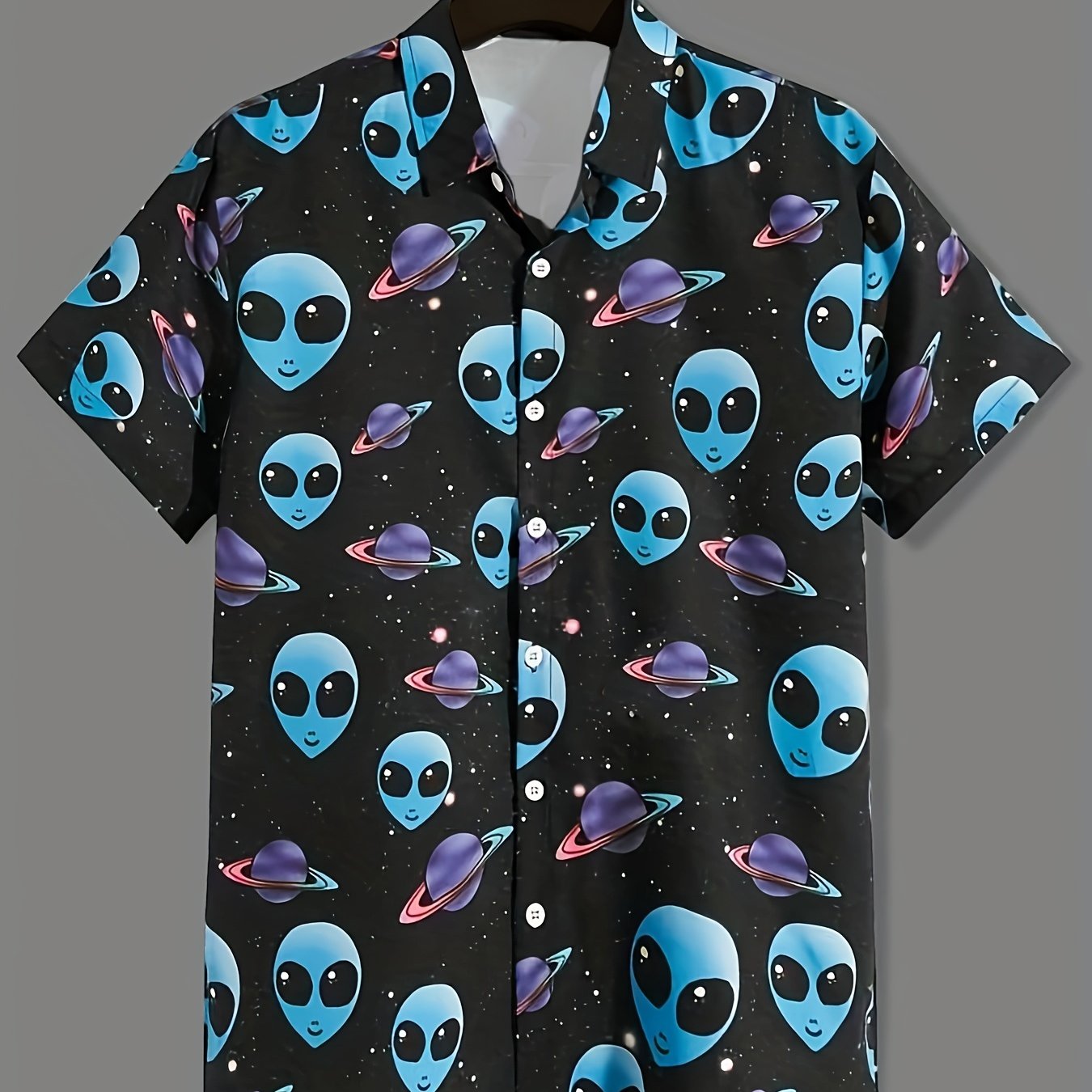 Alien And Planet Pattern Men's Short Sleeve Shirt For Autumn