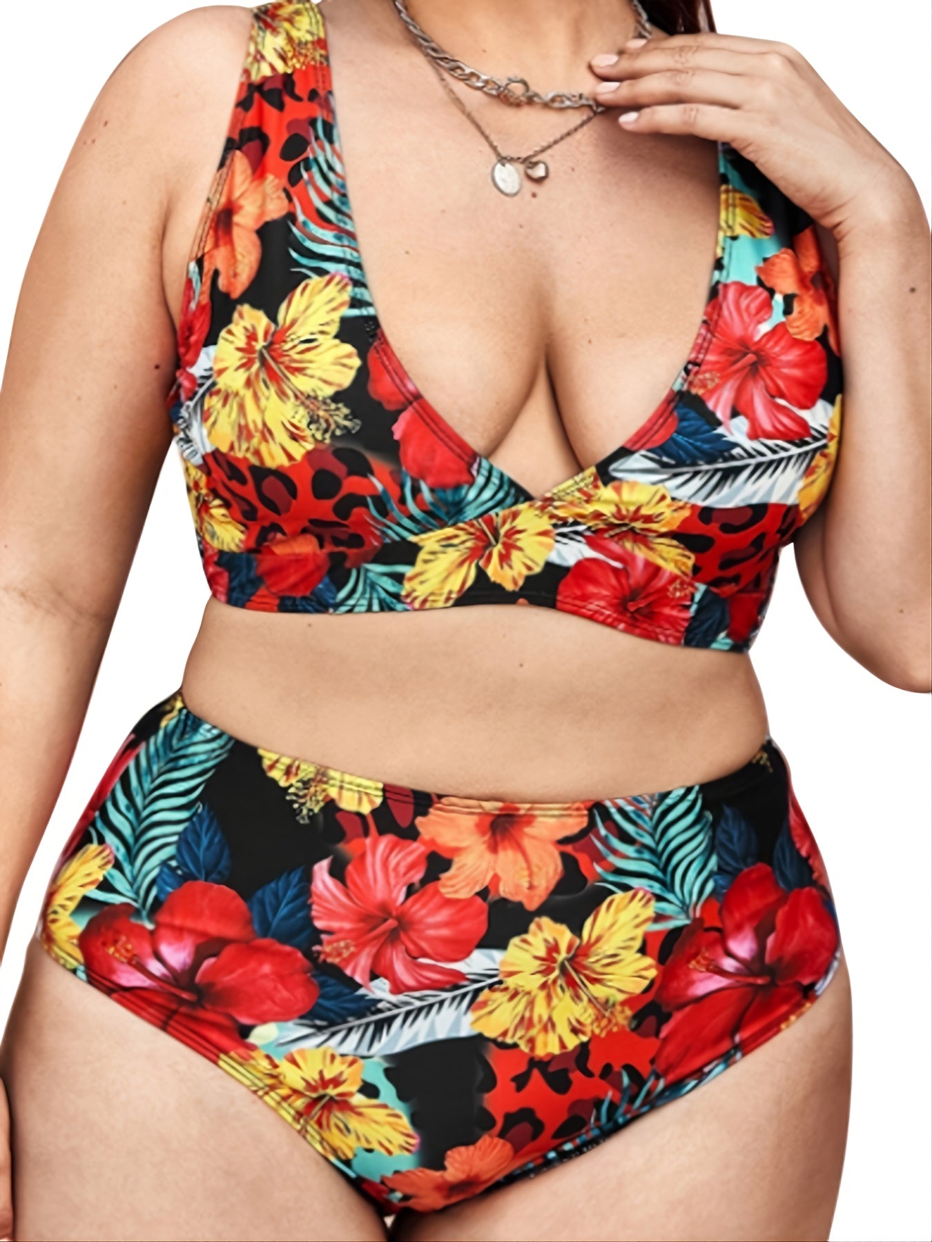 Floral Print Tank Top Bikini Set Plus Size Women's Swimsuit