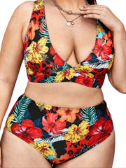 Floral Print Tank Top Bikini Set Plus Size Women's Swimsuit