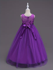 Girls Princess Tulle Lace Flower Pageant Dress Puffy Floor Length
