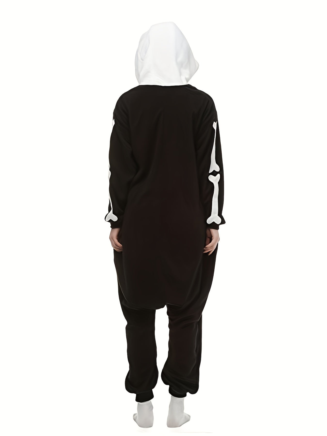 Skull Button Up Hooded Fleece Jumpsuit