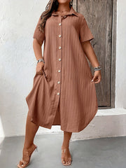 Women's Solid Textured Button Up Shirt Dress