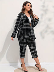 Grid Print Coat & Pants Suit Set