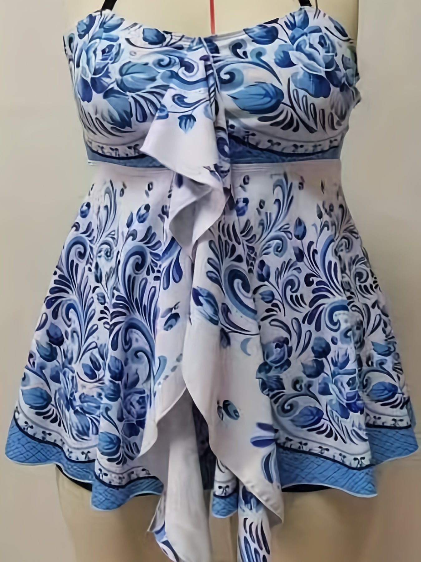 Floral Print Tankini Set Women's Draped Front Tube Top & Shorts