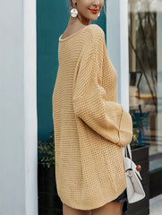Casual V-Neck Sweater, Solid Chunky Long Sleeve, Loose Fit Jumper