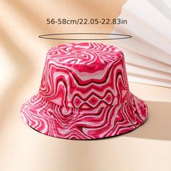 Red Wavy Striped Cotton Bucket Hat Women Sunshade Basin Fisherman Cap