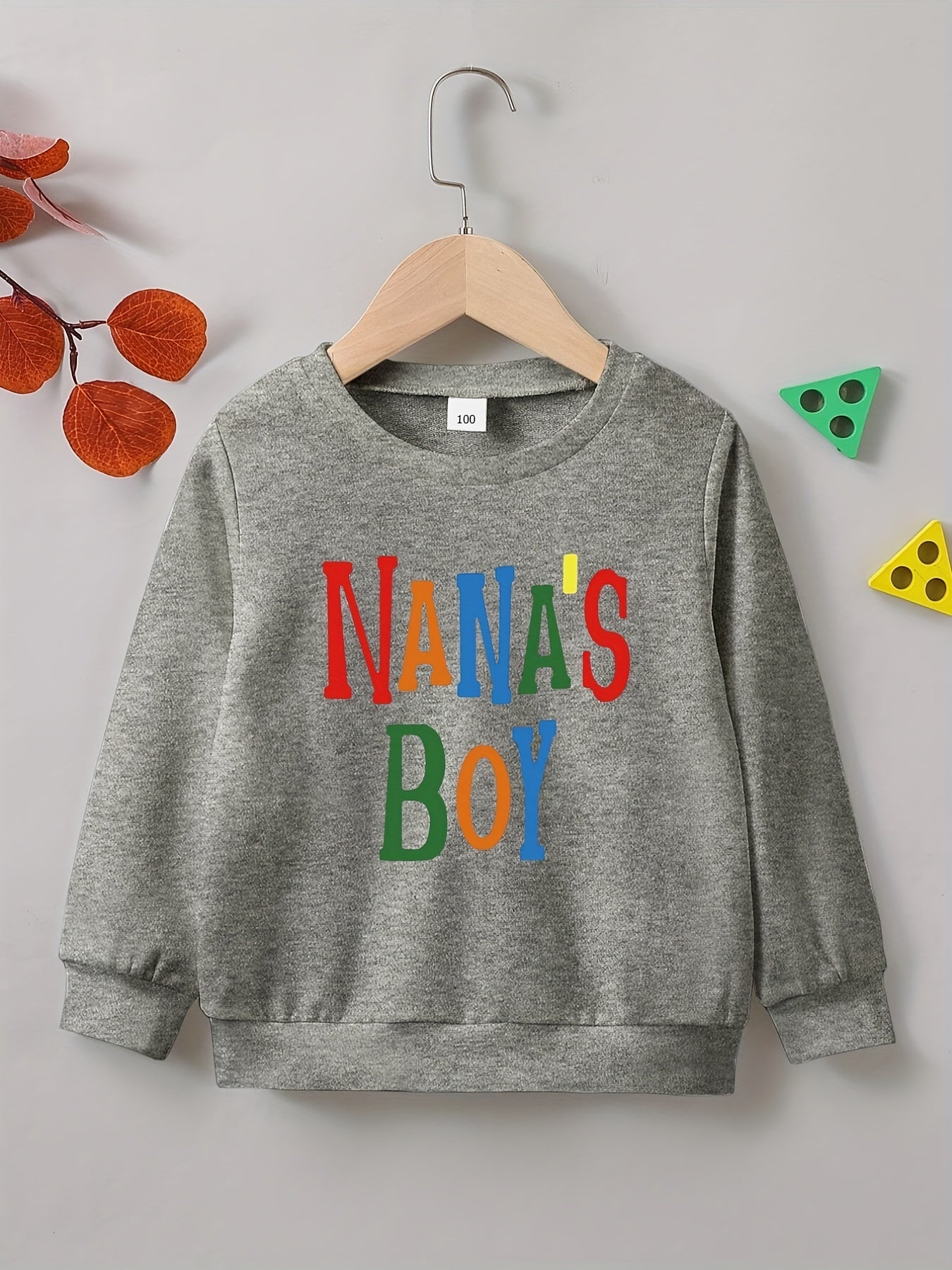 NANA'S BOY Letter Print Boys Casual Sweatshirt Long Sleeve Crew Neck Tops