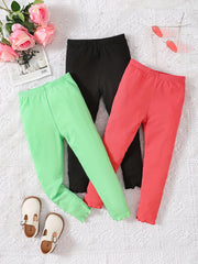 3pcs Girls Stretch Soft Leggings Footless Tights Solid Striped Pants