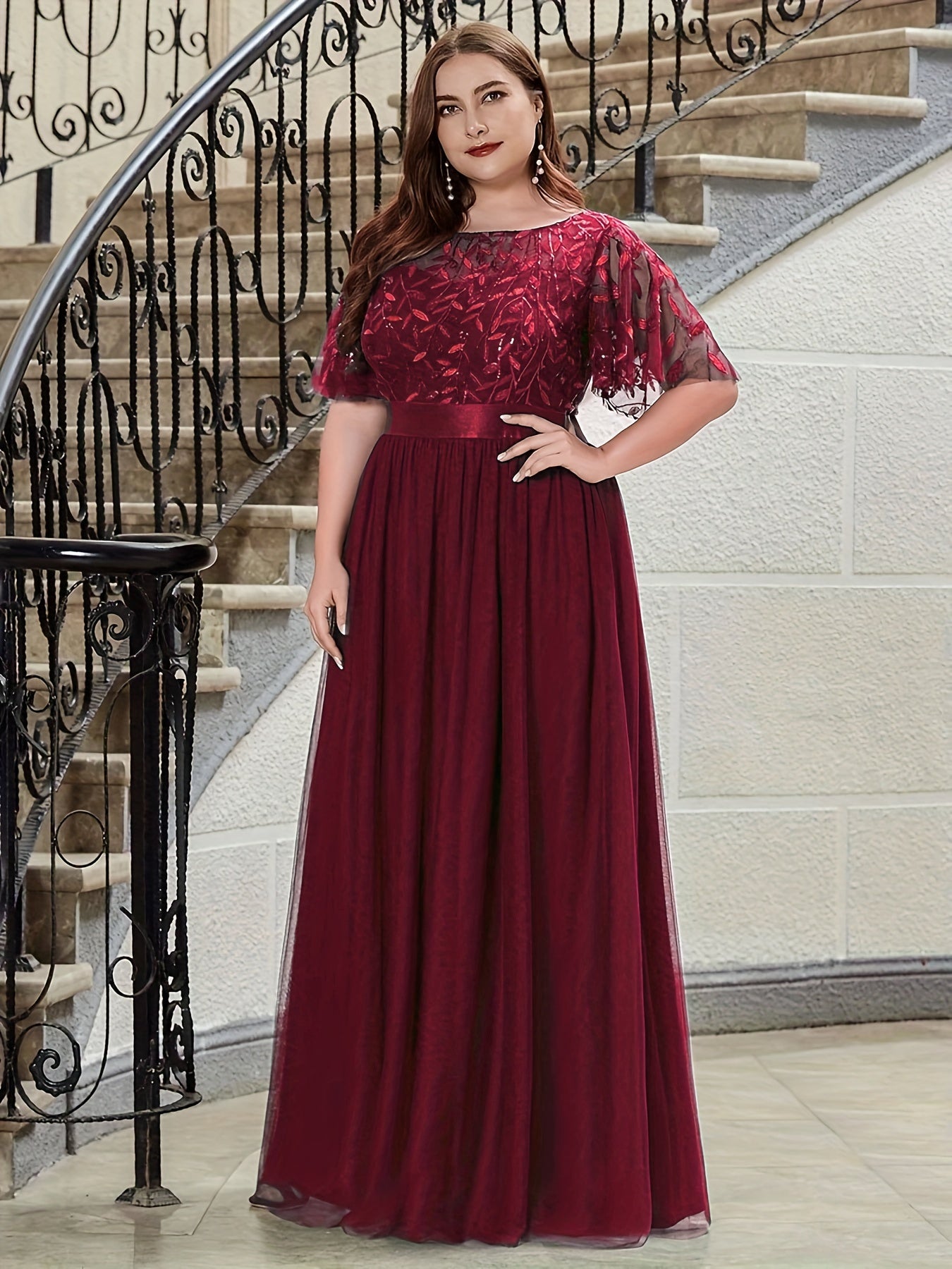 Glitter Sequin Butterfly Sleeve Party Formal Dress