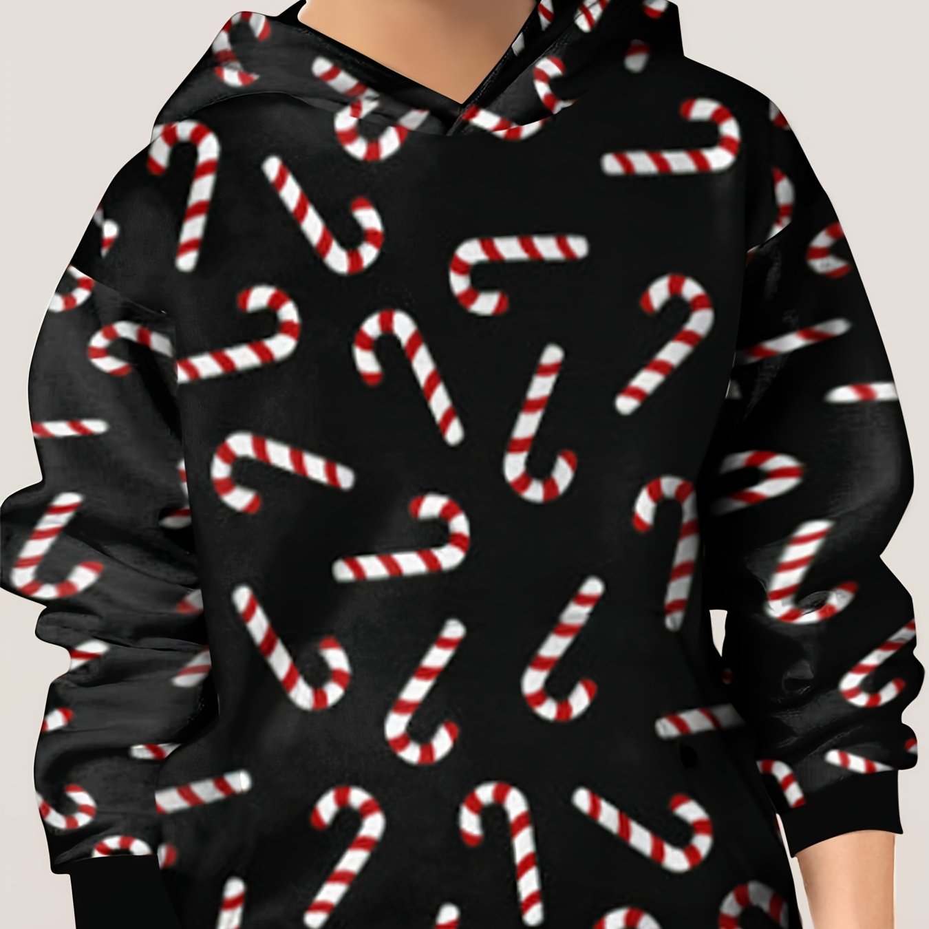 Candy Cane Print Kid's Hoodie Unisex Pullover Hooded Top