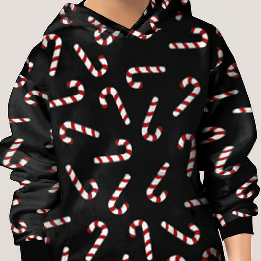 Candy Cane Print Kid's Hoodie Unisex Pullover Hooded Top