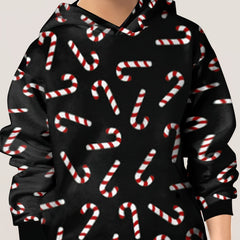 Candy Cane Print Kid's Hoodie Unisex Pullover Hooded Top