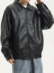 Men's Vintage Lapel Collar PU Leather Jacket