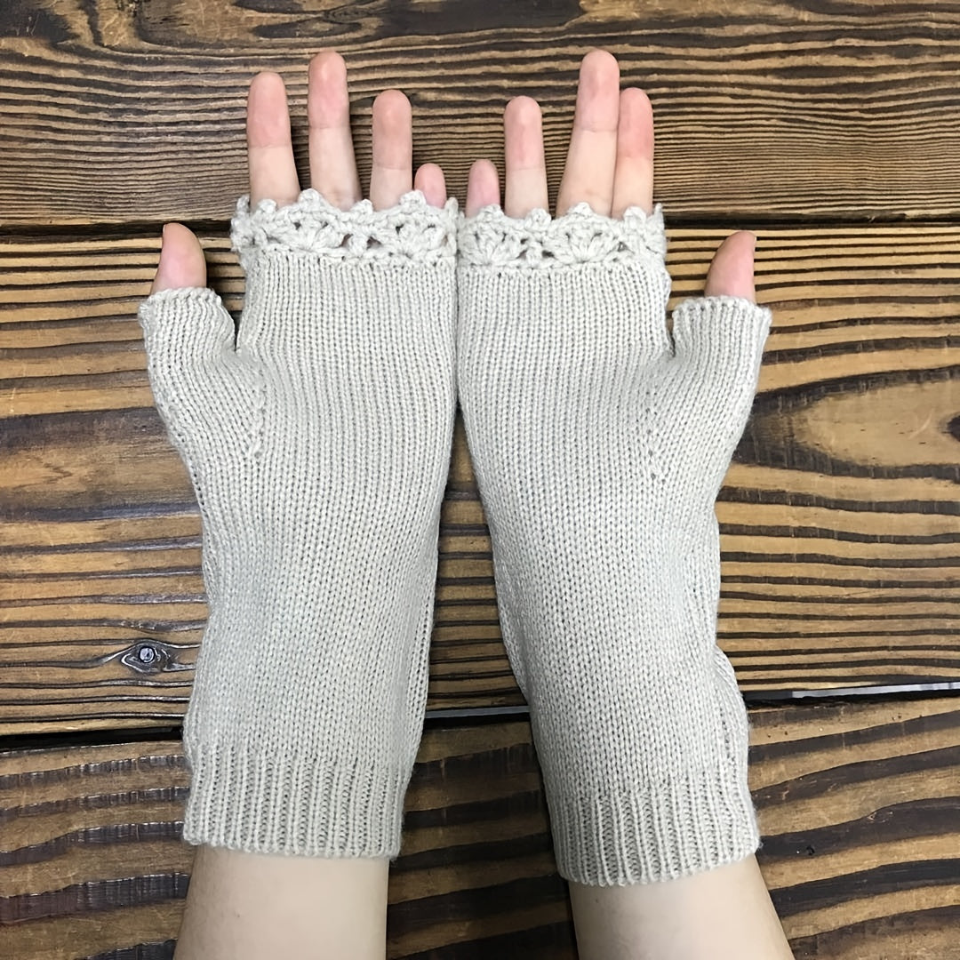 Embroidered Bird Flowers Gloves Arm Warmer Woolen Winter Gloves