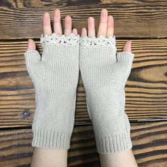 Embroidered Bird Flowers Gloves Arm Warmer Woolen Winter Gloves